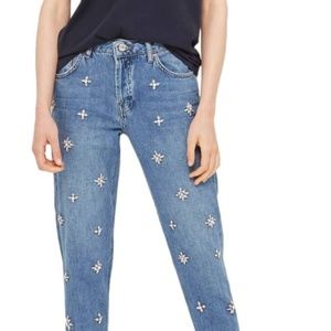 Topshop Moto Wide Leg Denim with applicae